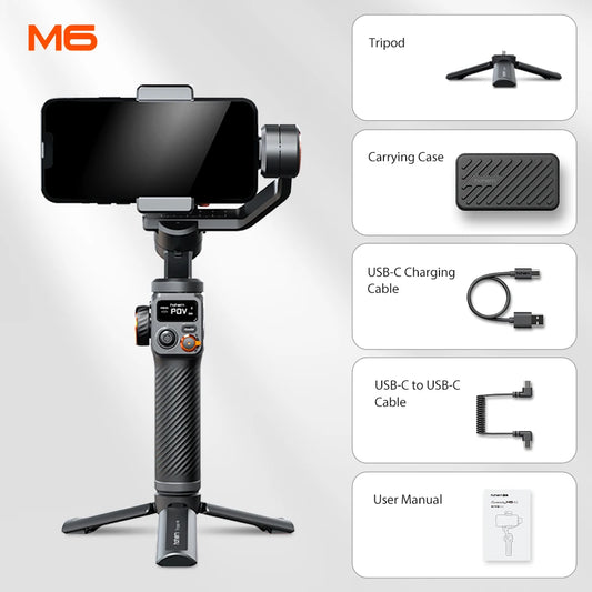 Capture Every Moment with the Hohem iSteady M6 3-Axis Gimbal Stabilizer - Foldable Selfie Stick with APP Control and Magnetic Fill Light for Smartphones